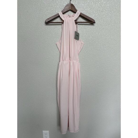 NWT ASOS pink drapy halter neck dress sheer flowy feminine cocktail 2 midi chic - Picture 1 of 7